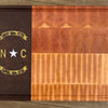RoseWood Block & Co custom North Carolina flag cutting boards. North Carolina wood Cutting blocks handmade in the USA. Custom North Carolina cutting board. NC flag wood cutting block