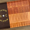 RoseWood Block & Co custom North Carolina flag cutting boards. North Carolina wood Cutting blocks handmade in the USA. Custom North Carolina cutting board. NC flag wood cutting block