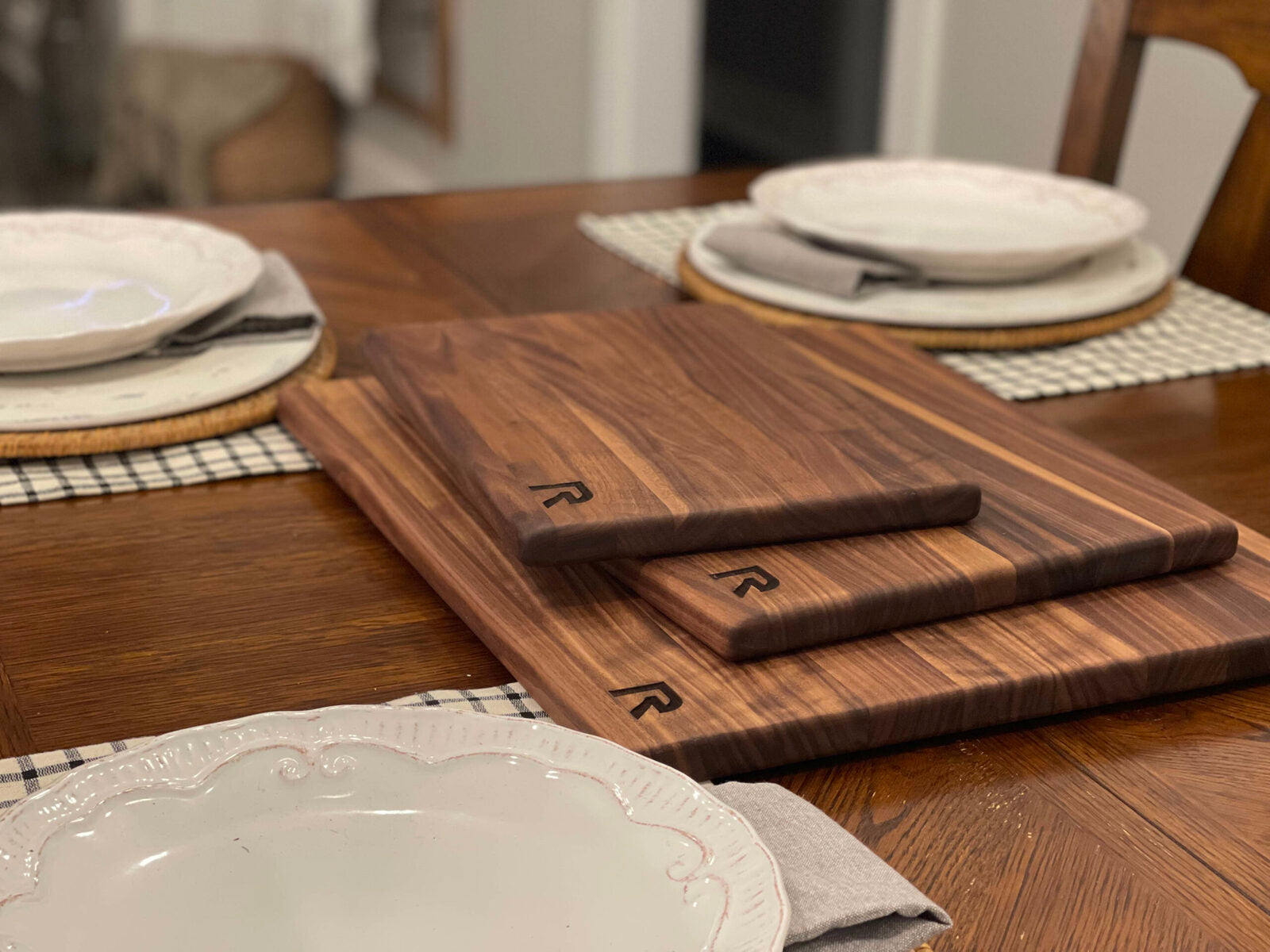 RoseWood & Co Cutting board set- Utility set is heavy duty for BBQ, brisket, grilling and will last a lifetime. Our cutting blocks are handmade in the US. Walnut wood cutting block set
