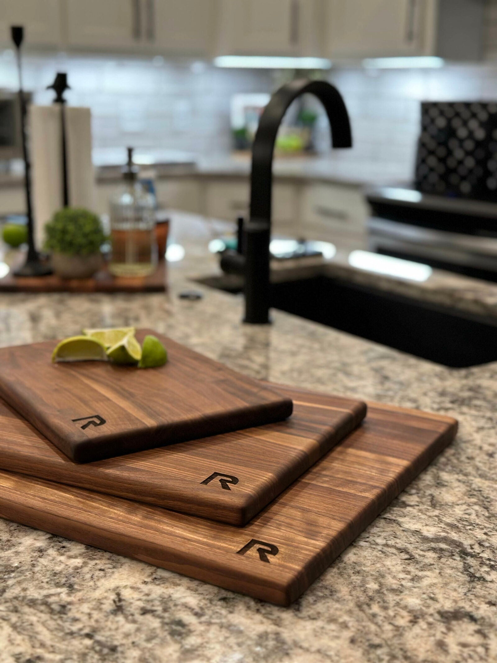 RoseWood & Co Cutting board set- Utility set is heavy duty for BBQ, brisket, grilling and will last a lifetime. Our cutting blocks are handmade in the US. Walnut wood cutting block set