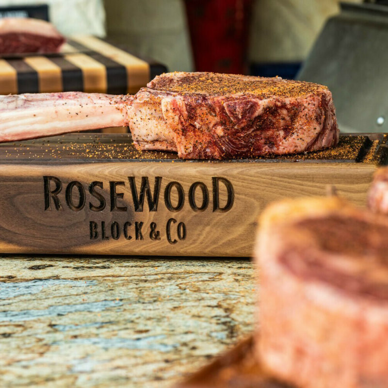 RoseWood Block & Co custom tomahawk block. Cutting blocks handmade in the USA. walnut tomahawk block