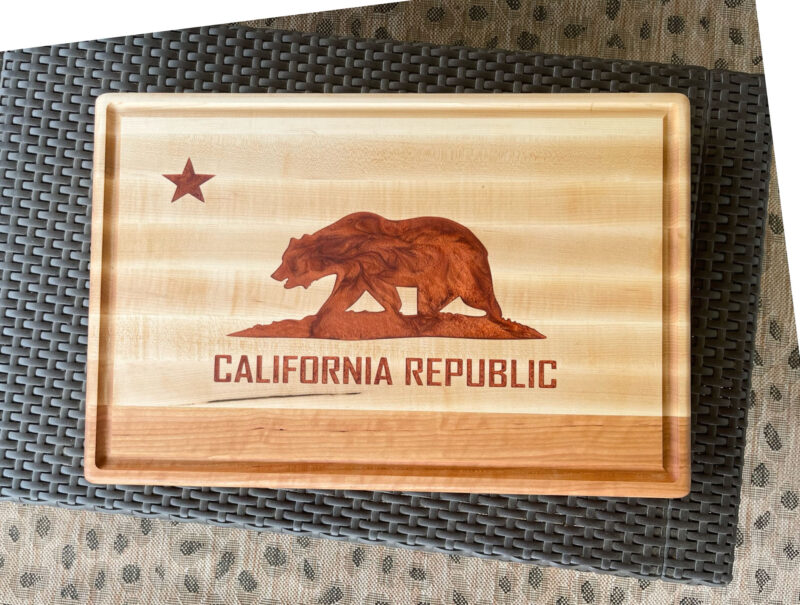 RoseWood Block & Co custom cutting California wood cutting board. California flag cutting block