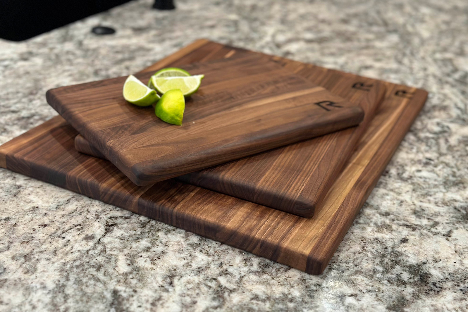 RoseWood & Co Cutting board set- Utility set is heavy duty for BBQ, brisket, grilling and will last a lifetime. Our cutting blocks are handmade in the US. Walnut wood cutting block set