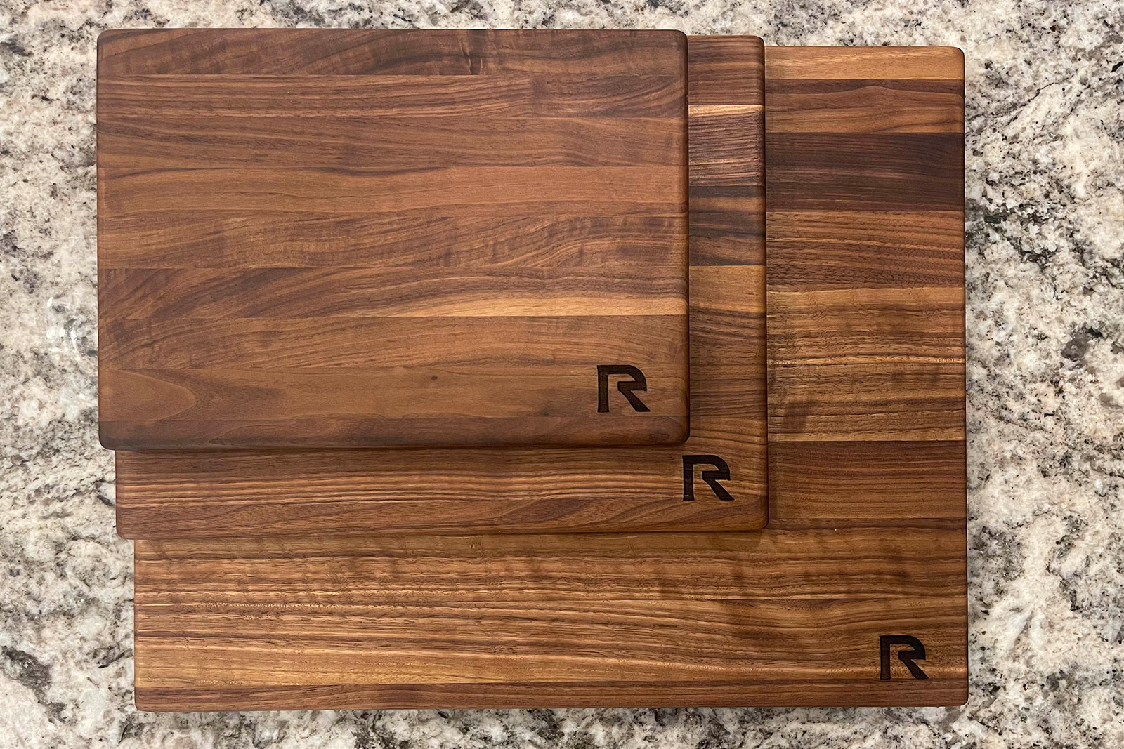 RoseWood & Co Cutting board set- Utility set is heavy duty for BBQ, brisket, grilling and will last a lifetime. Our cutting blocks are handmade in the US. Walnut wood cutting block set